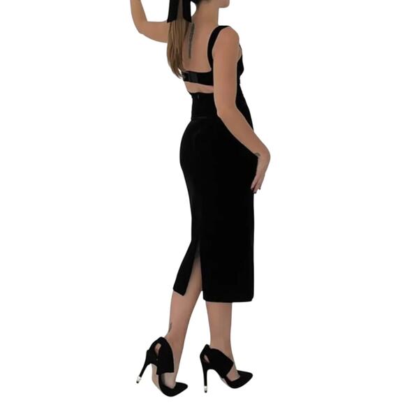 Rumored Runaway Midi Dress Black Velvet Large Underewire Bra Top Open Back Large - Picture 2 of 9